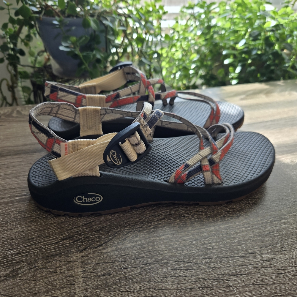 CHACO Strappy Sandals with Red and Blue Accents
